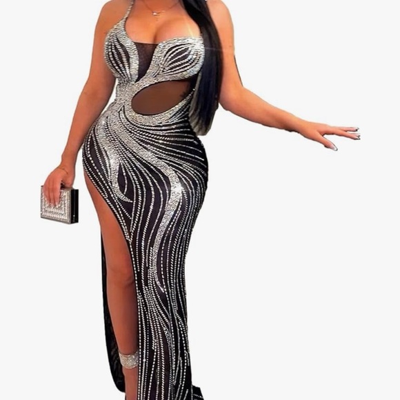 Elegant Black Sheer Beaded Dress - Extra Large Stretch Cocktail Party Dress XL - Picture 2 of 11